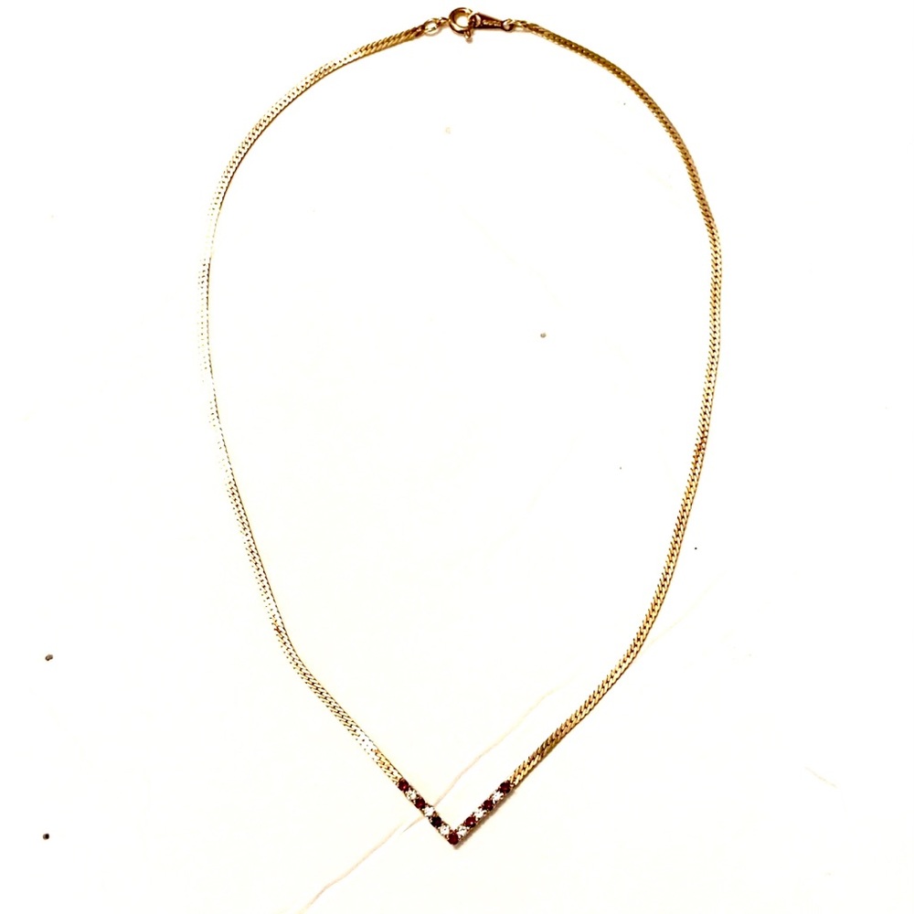 AVON Red Rhinestone Gold Necklace Vintage
